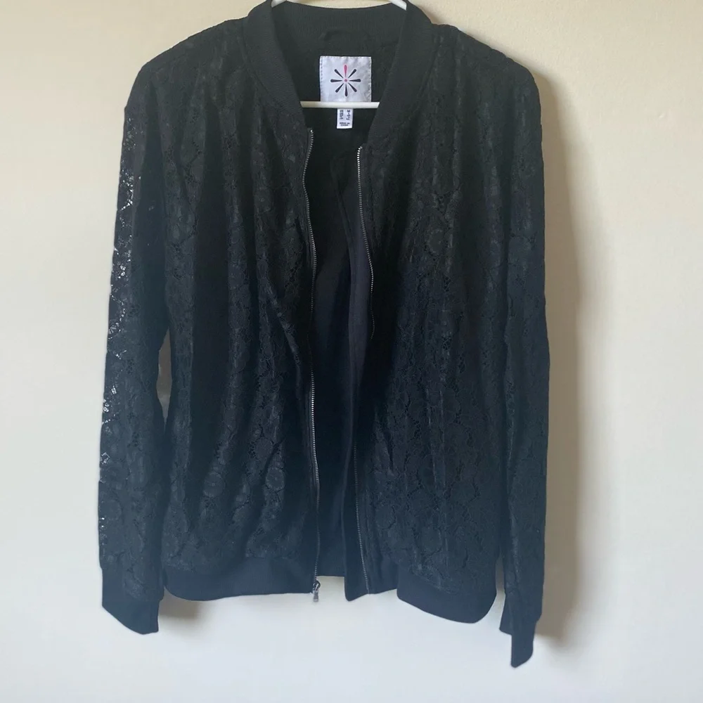 Isaac Mizrahi Black Lace Bomber Jacket - Picture 2 of 8